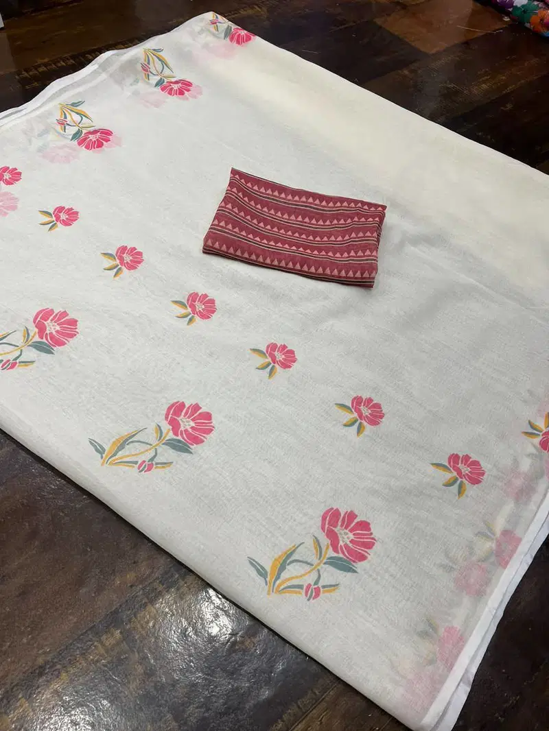 MG 271 Plain Linen Digital Printed Designer Saree Suppliers In India